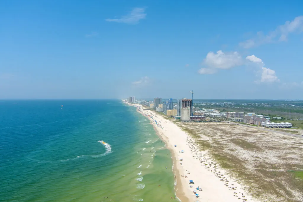 aerial view of the coastline of gulf shores alabama