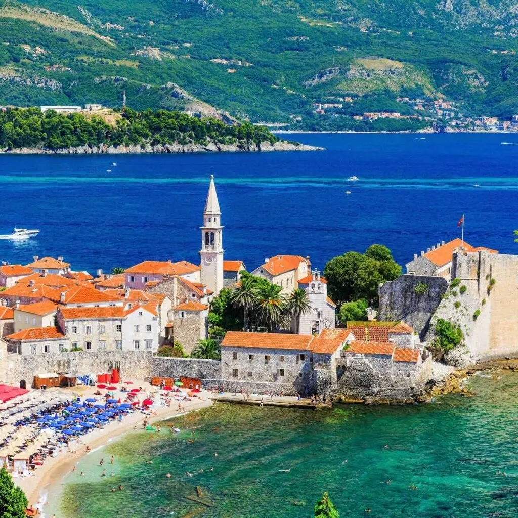 Aerial View Of Budva, An Ancient Fort Town In Montenegro, Southeastern Europe