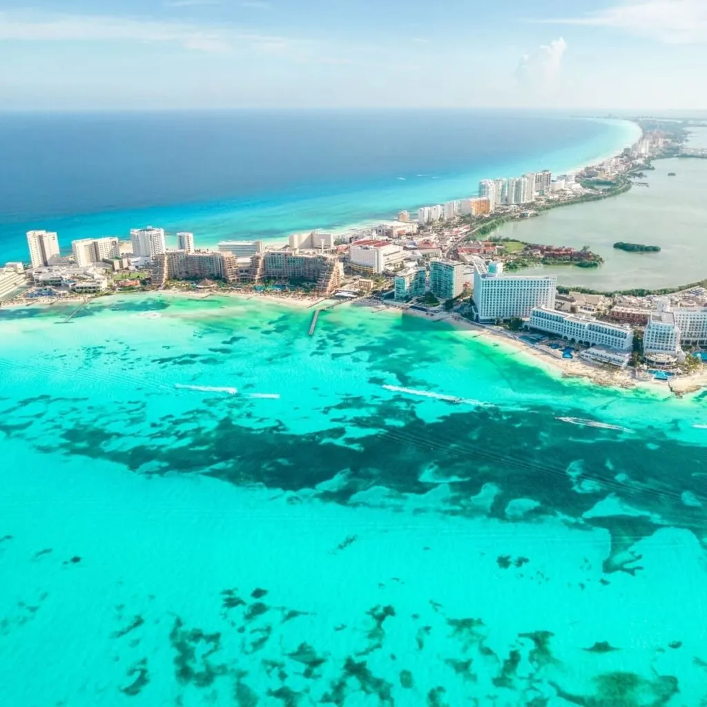 Aerial View Of Cancun, Mexico, Caribbean Sea