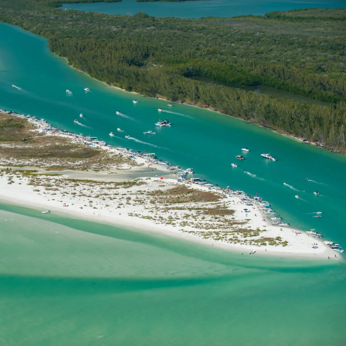 Aerial view of turquoise waters and white sand - Keewaydin Island