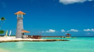 Lighthouse on the beach of the Caribbean, Dominican Republic, Bayahibe beach in La Romana