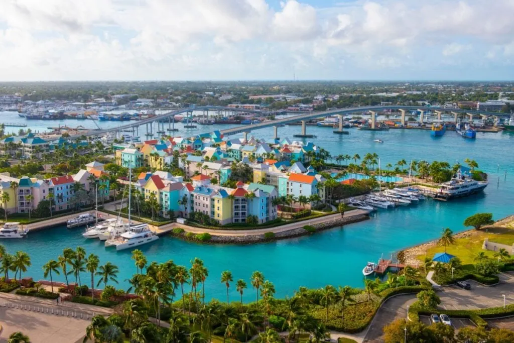 Aerial view of the Nassau harbor in the Bahamas