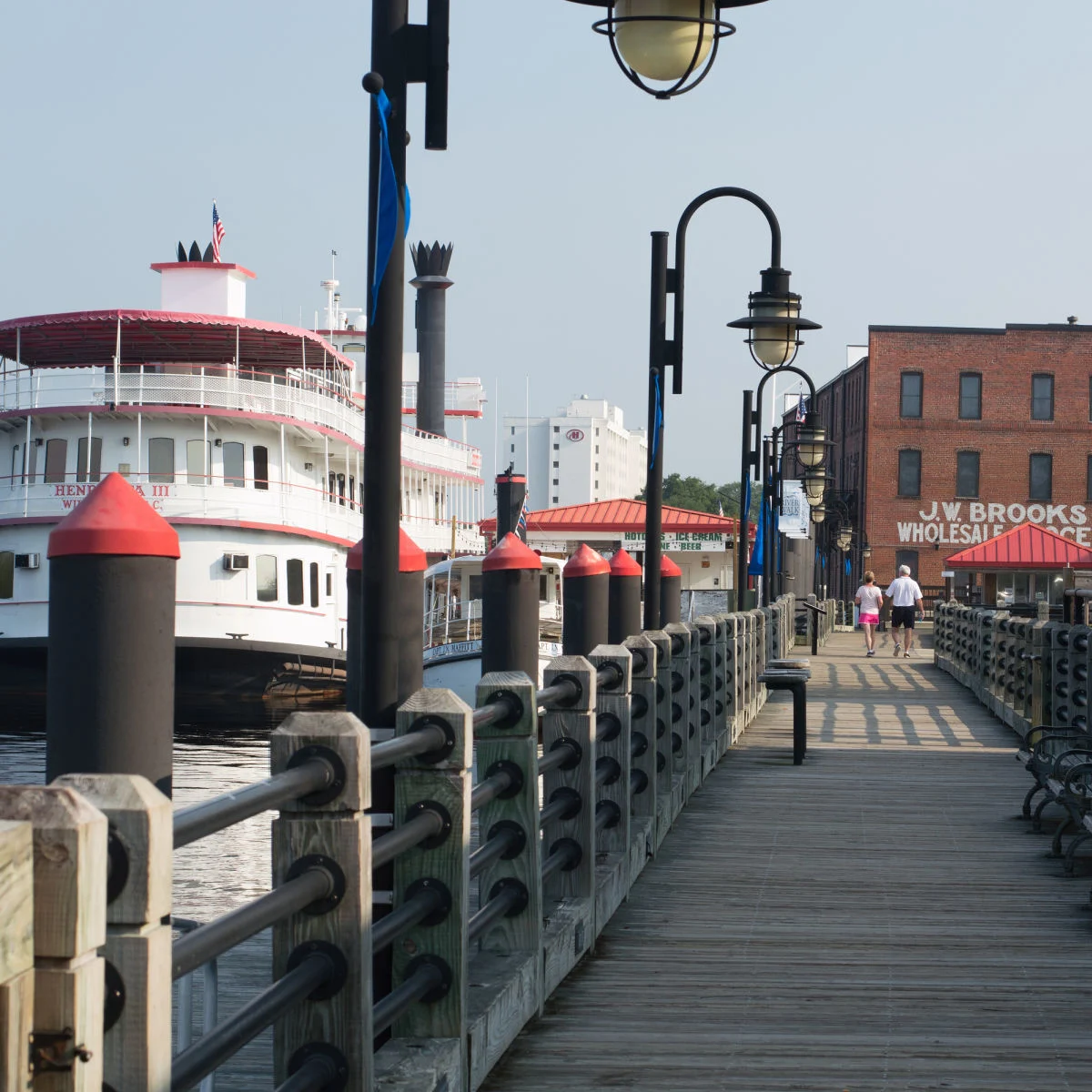 Boat docked along Wilmington Riverwalk