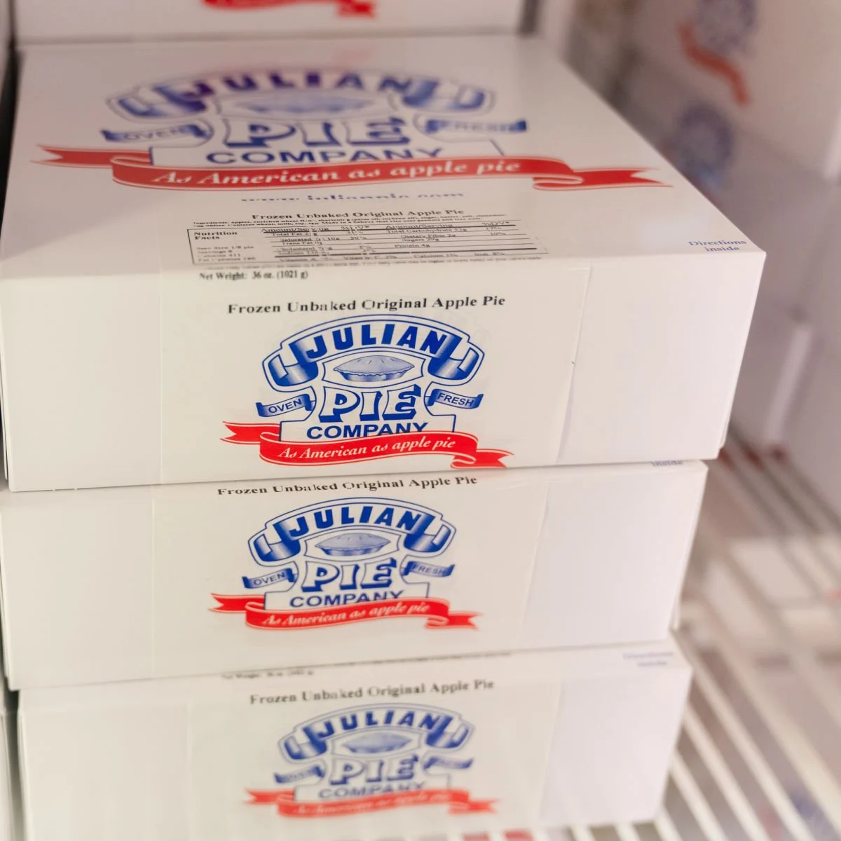 Boxes of Julian Pie pies