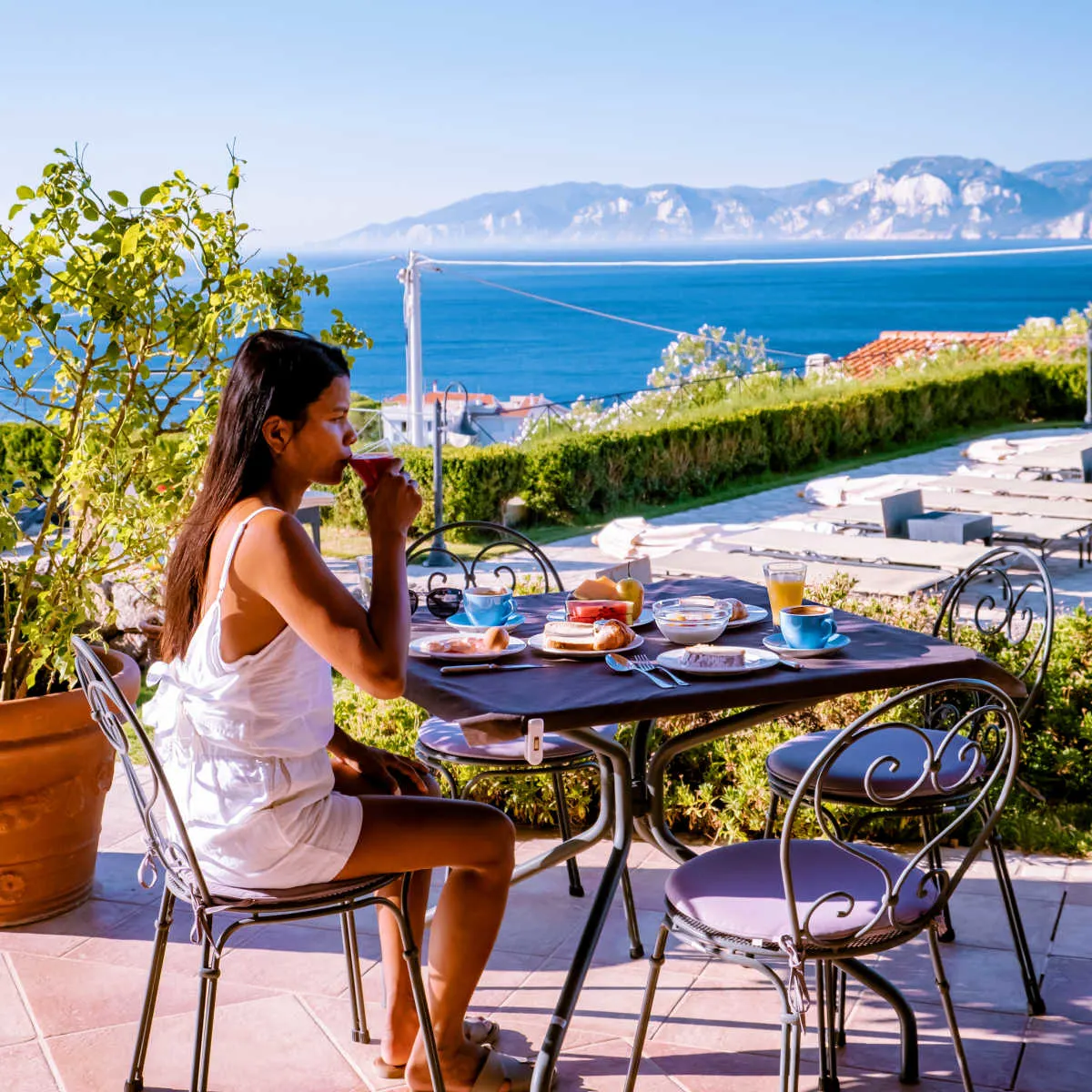 Breakfast in Sardinia with sweeping Mediterranean views
