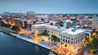 Evening view of Wilmington, NC skyline