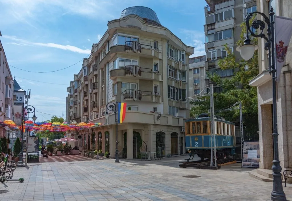 Summer day at a commercial street in Iasi, Romania
