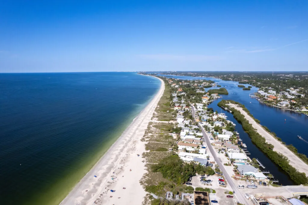 Aerial view of coast and inland waterways of Nokomis, FL