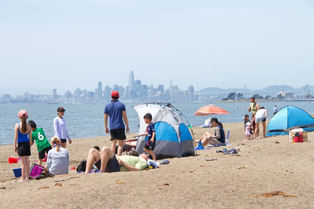 People on beach in Alameda, California