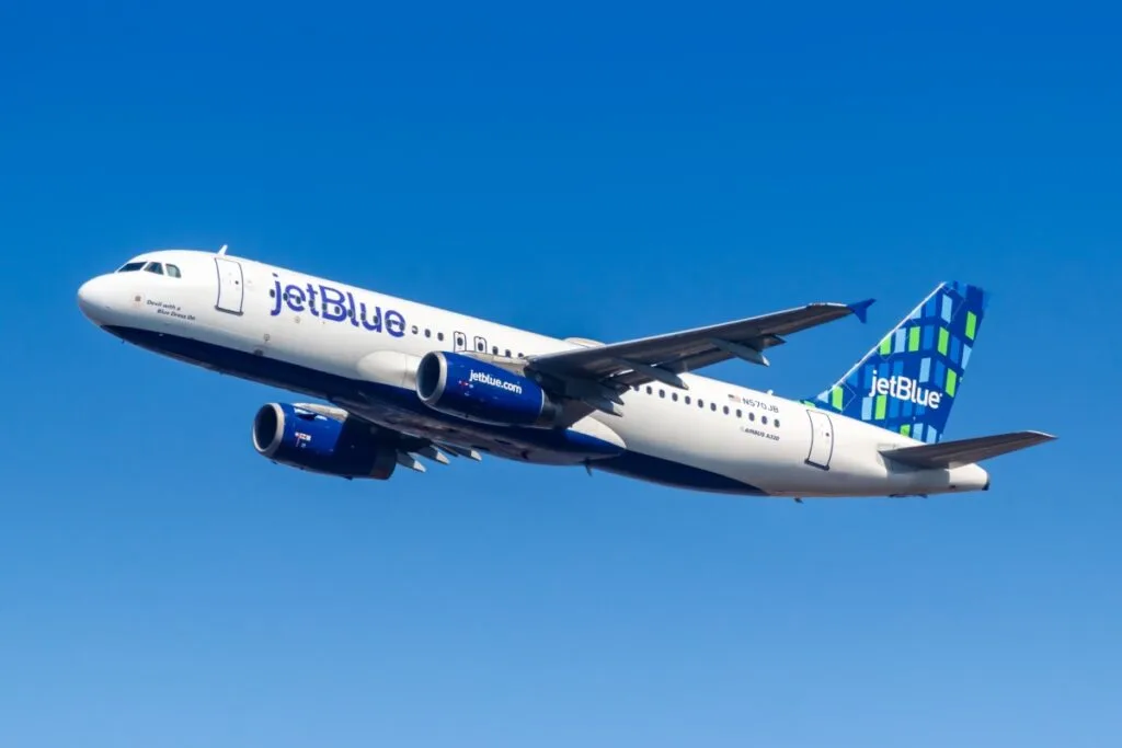 A JetBlue plane flying