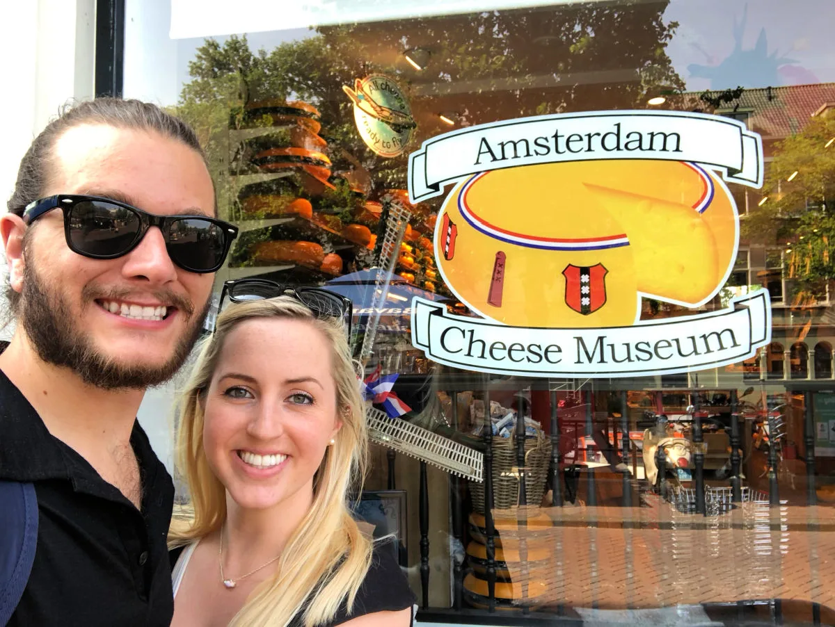 Man and woman at the Cheese Museum in Amsterdam.Tyler and Liz Fox