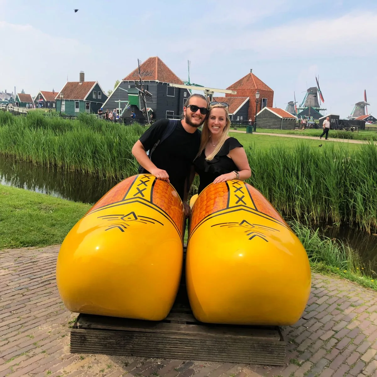 Man and woman in Zaanse Schans near Amsterdam. Tyler and Liz Fox
