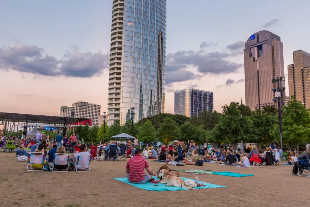 People gathered at Klyde Warren Park in Dallas