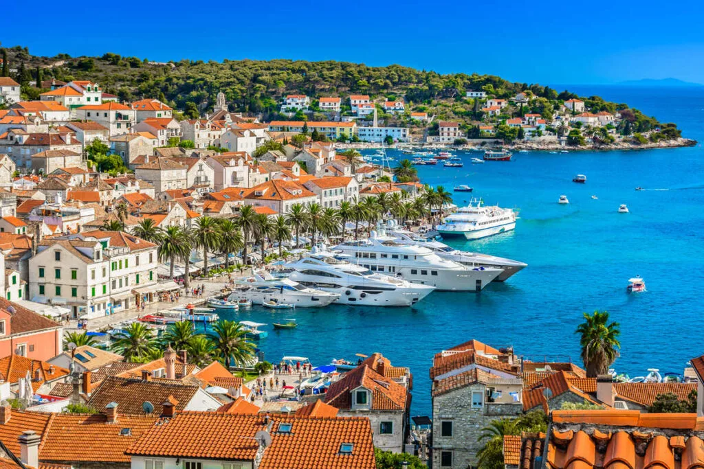 Panoramic View Of Hvar Town Seen From The Spanish Fortress, Hvar Island, Croatia