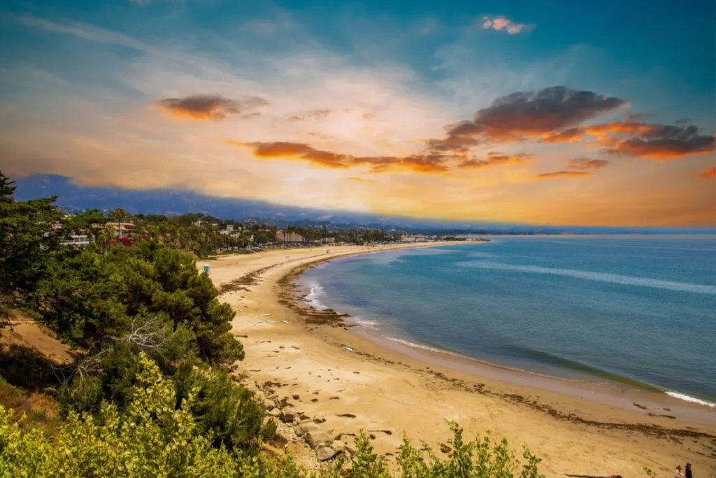 Beautiful beach in Santa Barbara at sunset