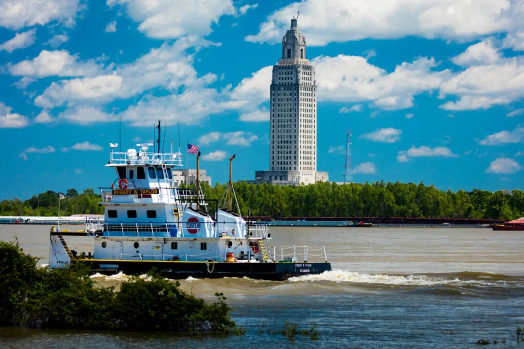 Boat on river in Baton Rouge