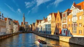 Boat on canal in Bruges, Belgium