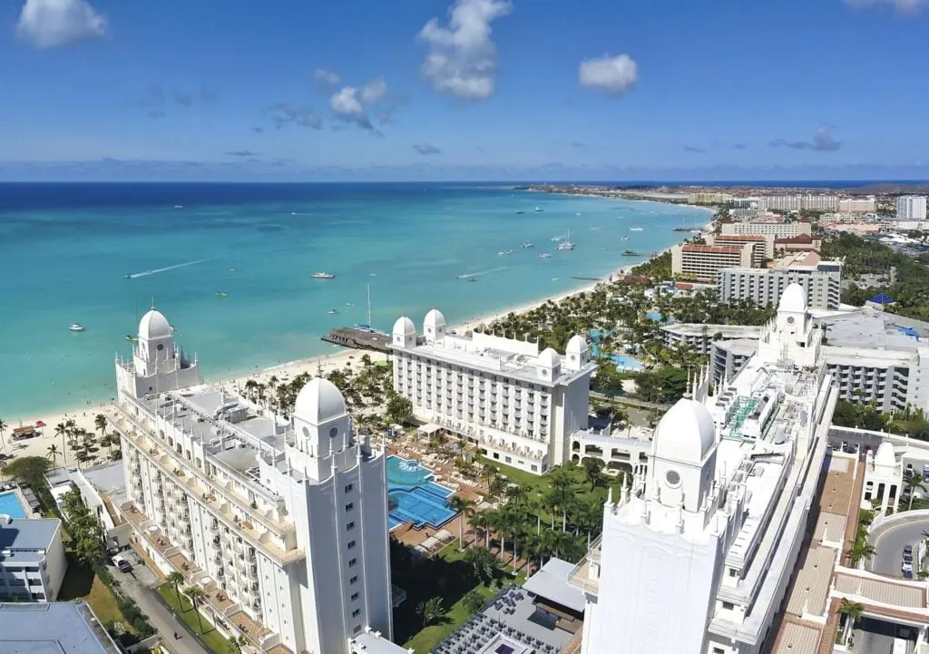 Multiple all-inclusive resorts on the beach in Aruba