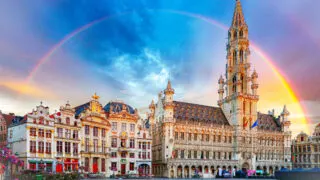 Brussels, rainbow over Grand Place, Belgium, nobody