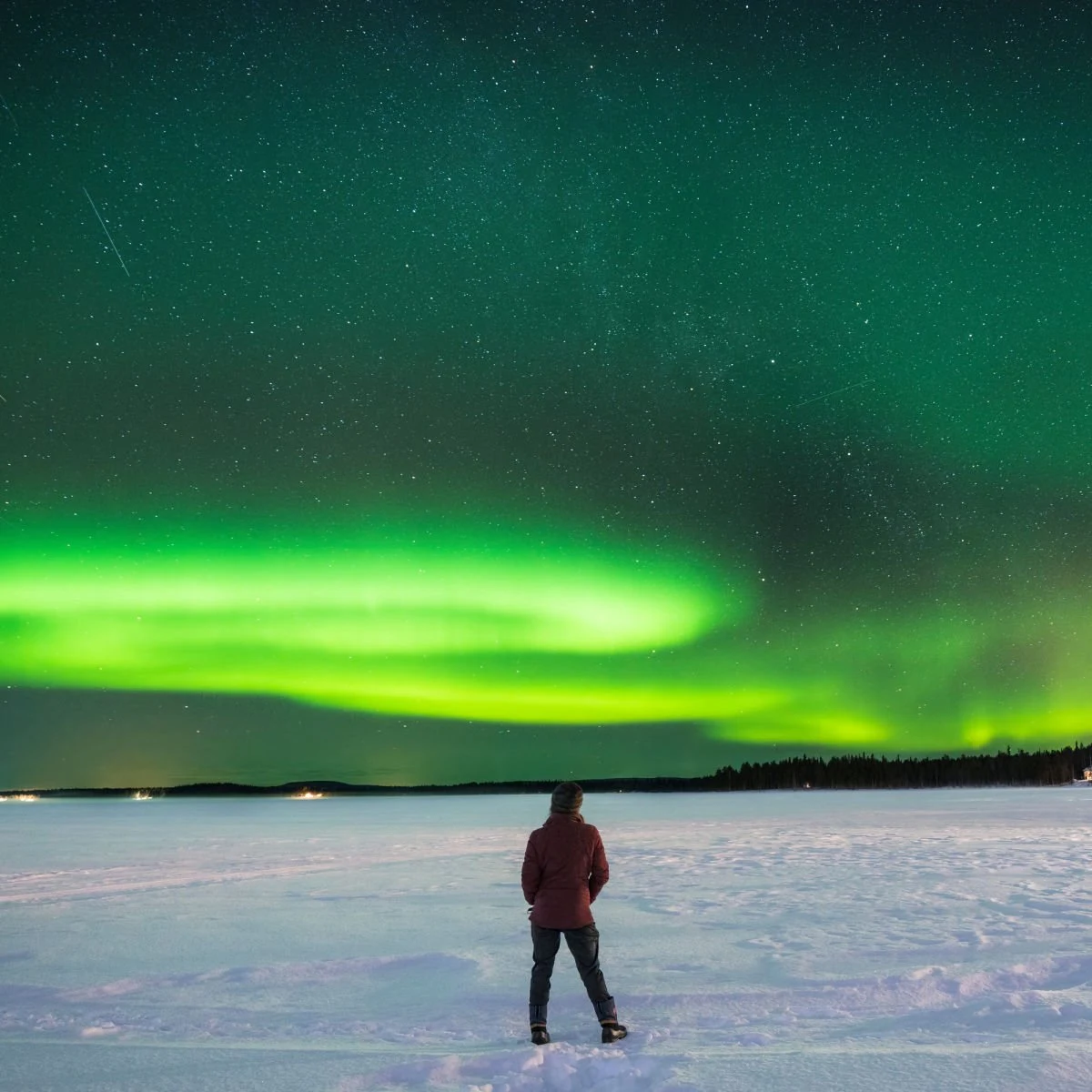 Northern Lights in Rovaniemi, Finland in winter