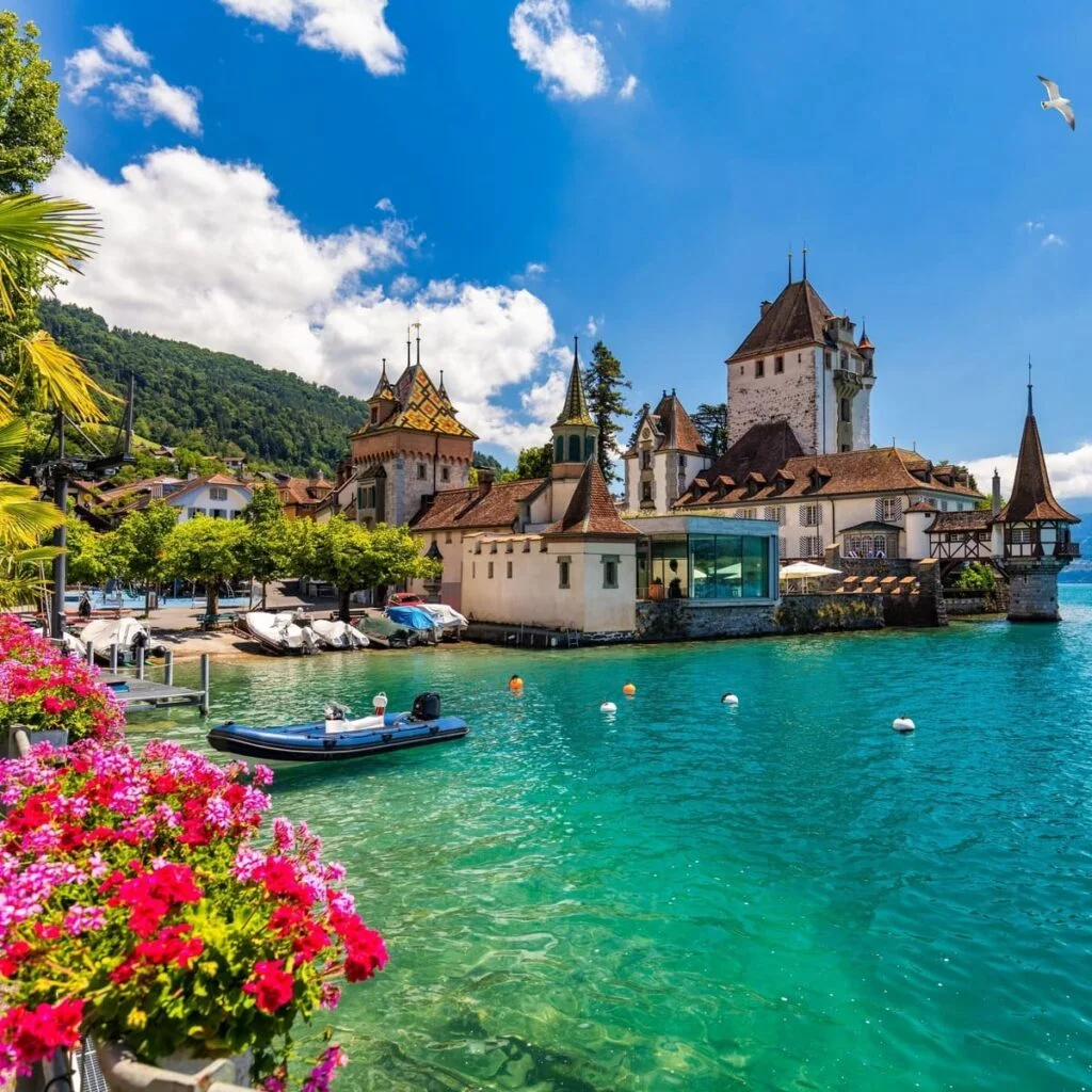 Oberhofen Castle In Lake Thunersee In Switzerland, Central Europe