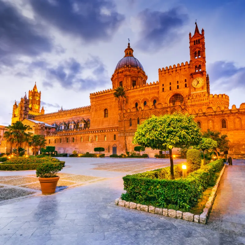 castle at sunset in palermo italy