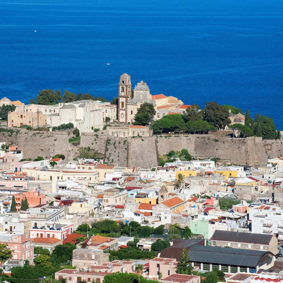 Panoramic View Of Lipari Island, Aeolian Islands, Off The North Coast Of Sicily, Italy, Southern Europe