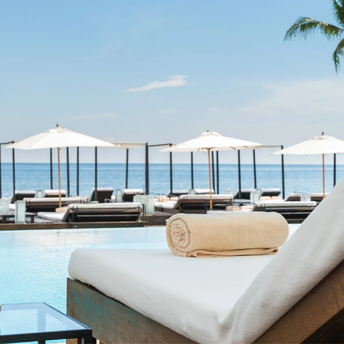 Poolside loungers with beach views in Hua Hin