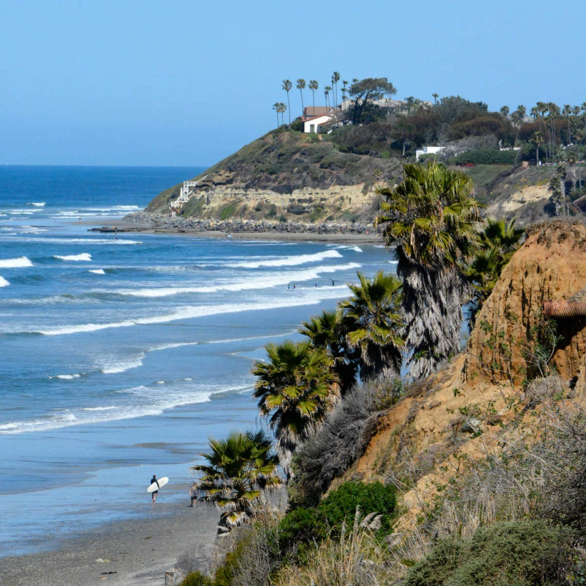 Surfer in Carlsbad, CA on nice day