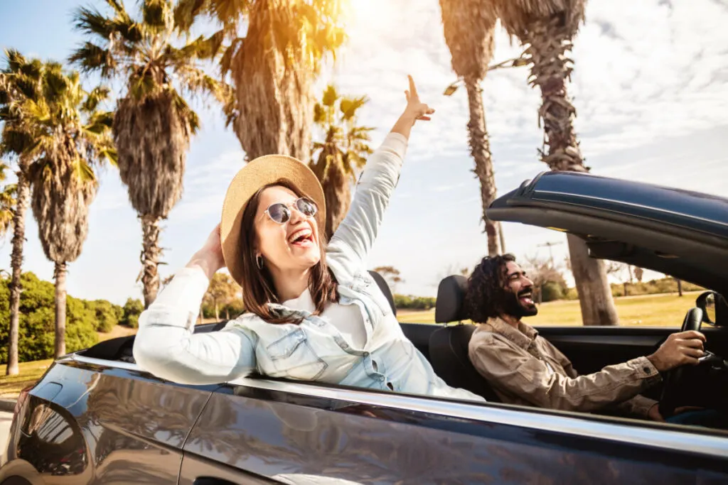 Woman in a convertible in California