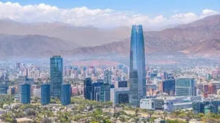 Santiago, Chile skyline backdropped by mountains on nice January day