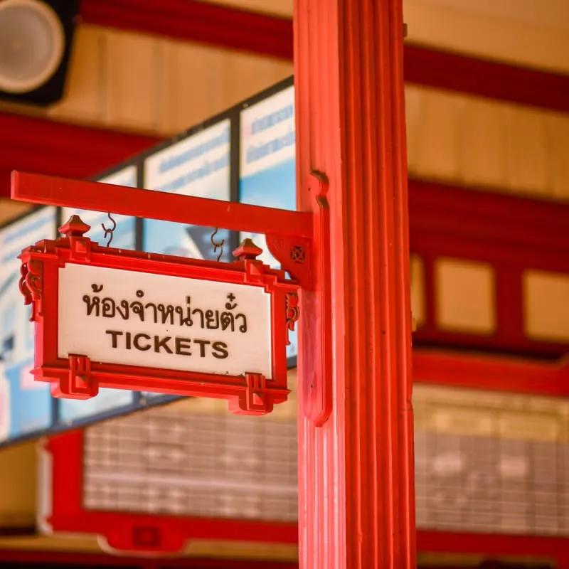Tickets sign at Hua Hin train station