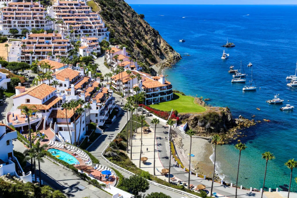 Hillside homes and cove in Avalon, Catalina Island