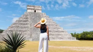 Woman visiting Chichen Itza on nice day