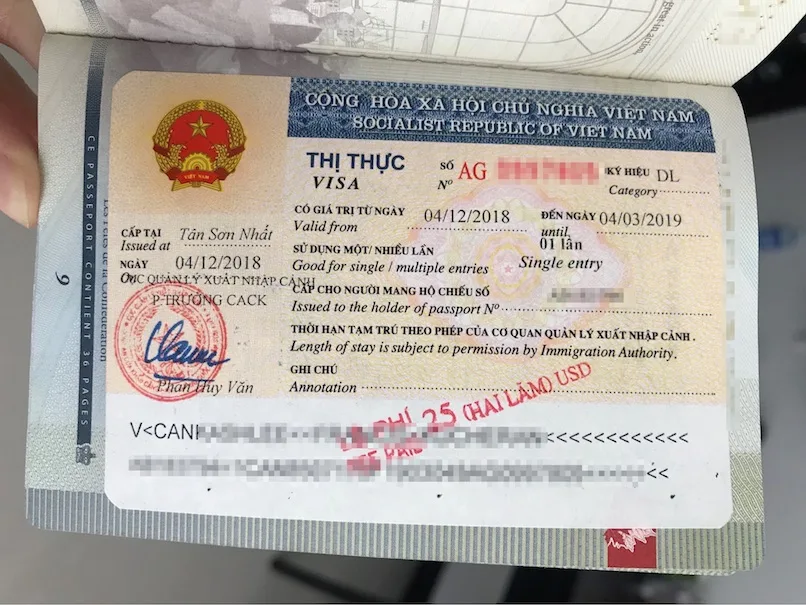 Example of vietnam visa in my passport