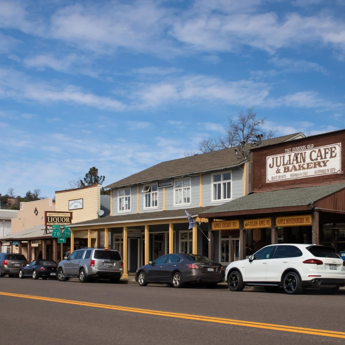 Vintage shops and eateries in Julian, CA town center