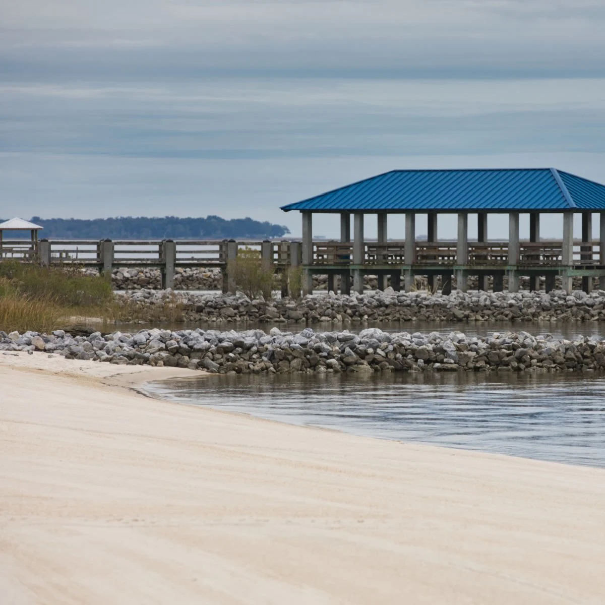 White sand beach in Ocean Springs, MS