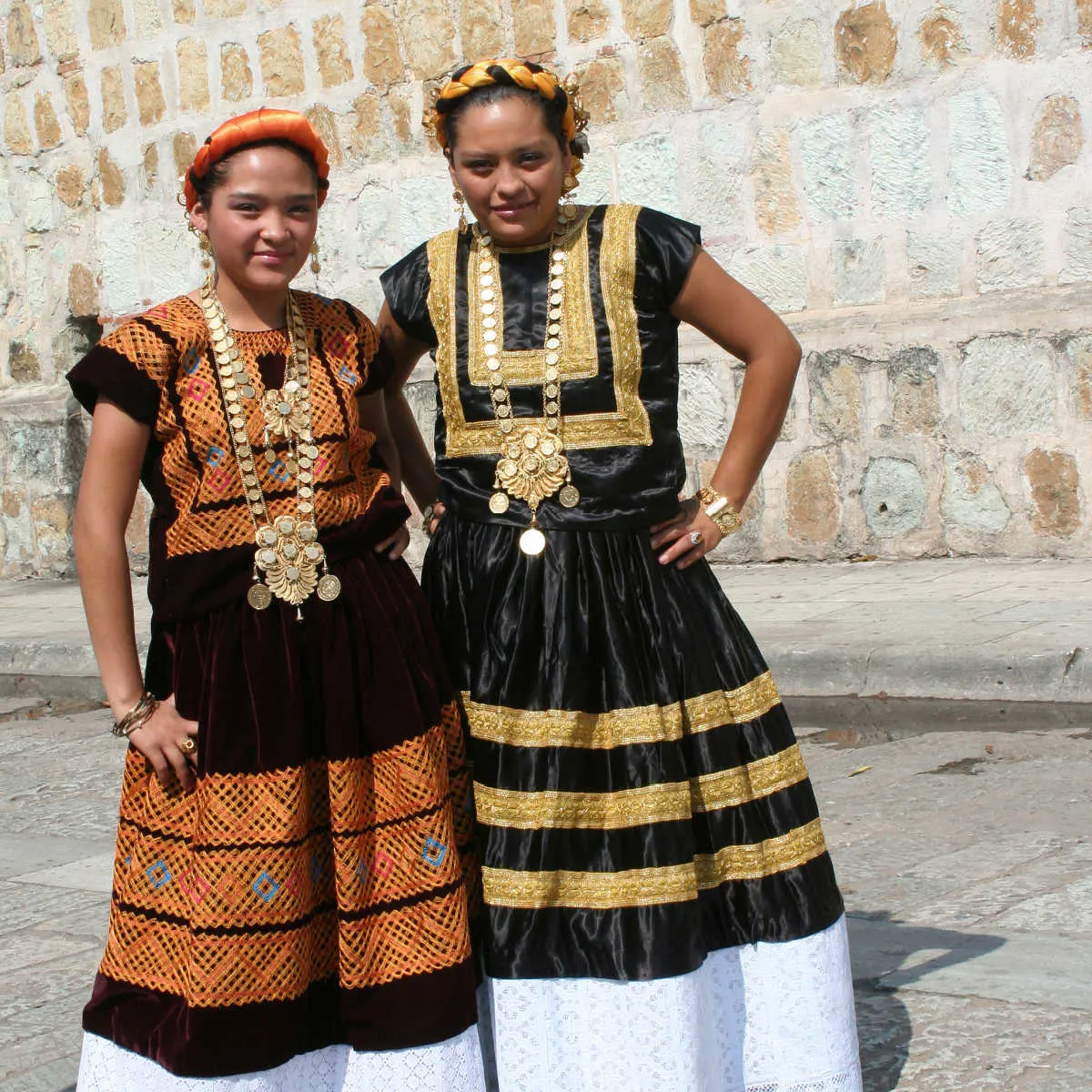 Women in traditional dresses from Tehuantepec, Mexico